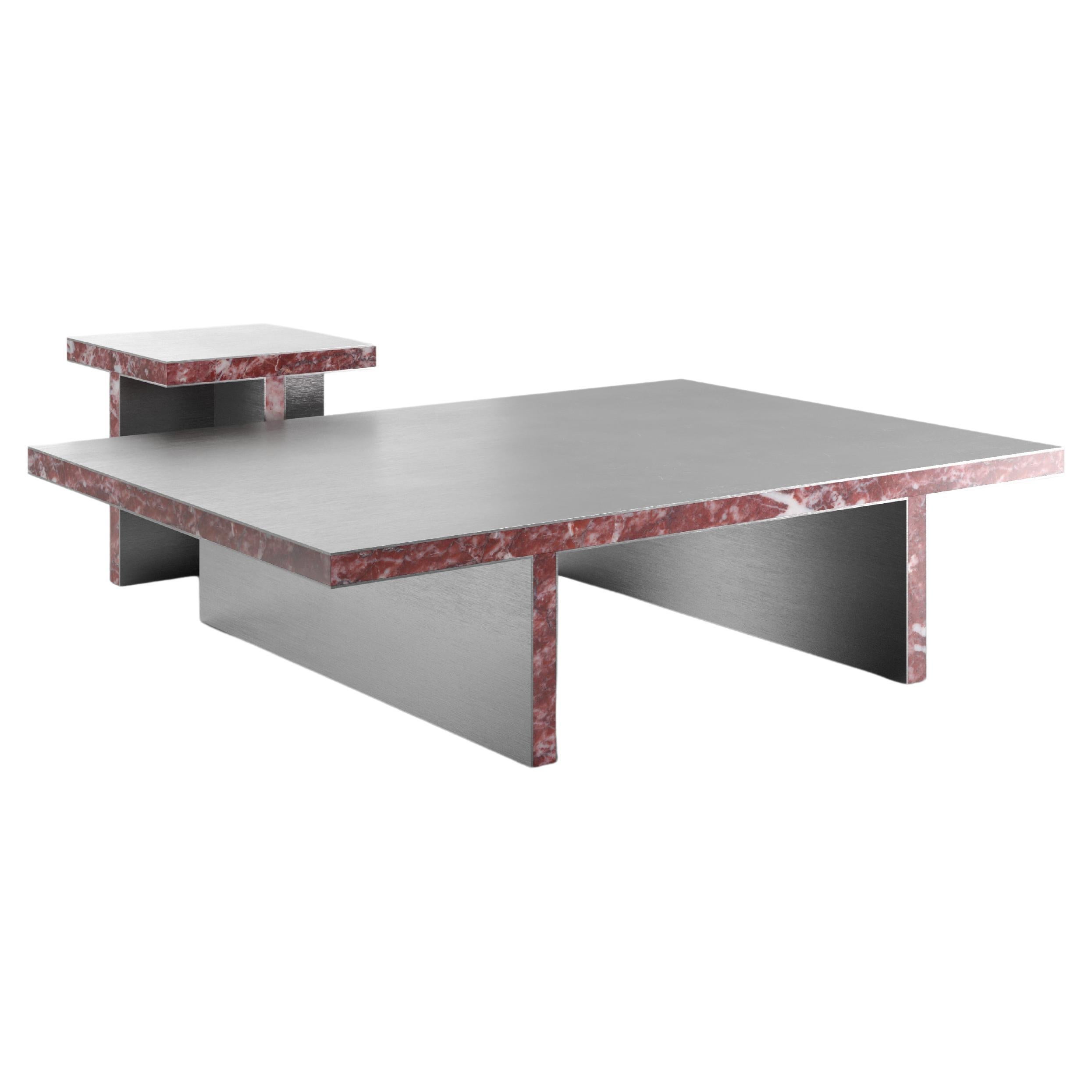 Mesa de centro contemporánea Arris de acero y Rosso Levanto