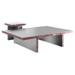 Contemporary Arris Coffee Table in Steel and Rosso Levanto