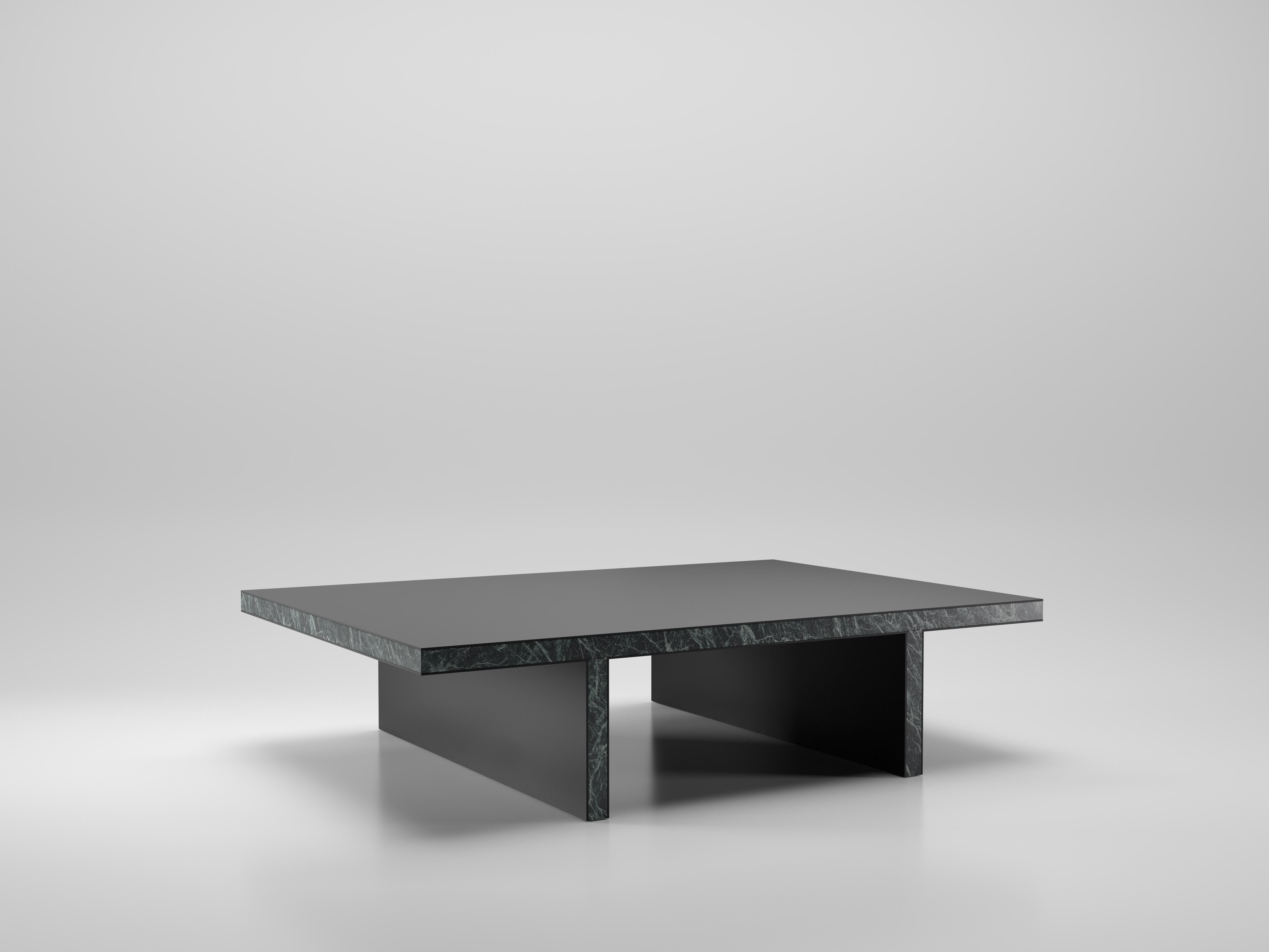 Brass Contemporary Arris Coffee Table in Steel and Travertino For Sale