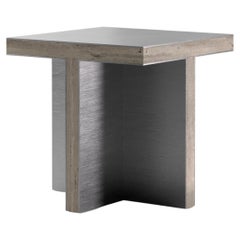 Contemporary Arris Side Table in Steel and Travertino