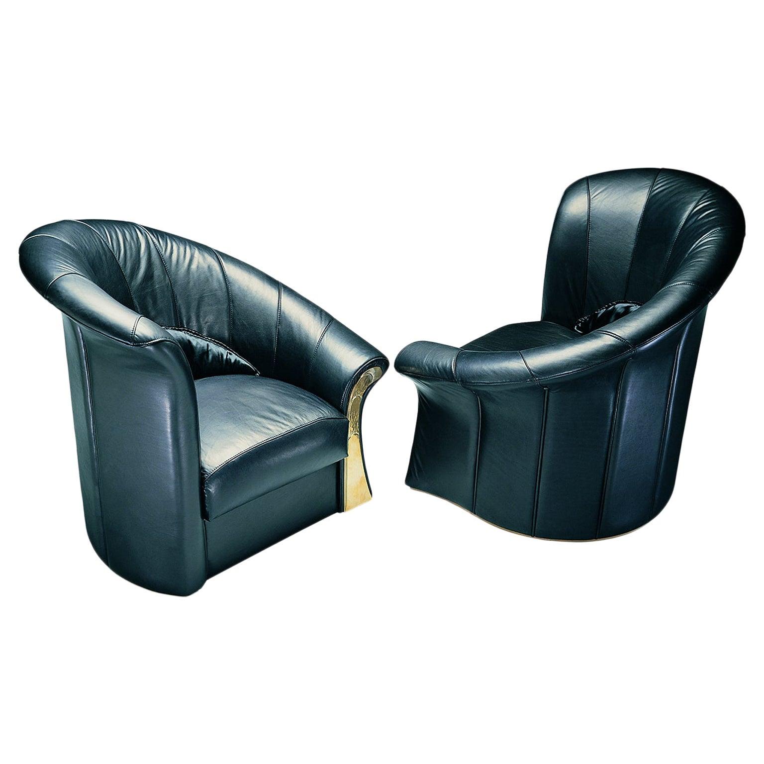 Fauteuil d'art contemporain Elica L / R en cuir noir de Paolo Portoghesi