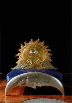 Contemporary Art Bed Helioendimio Silver and Gold Leaf by Luigi Ontani