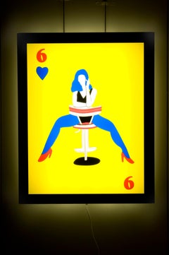 Contemporary Art Schwarz, Gelb, Blau Beleuchtung Skulptur Virago von Marco Lodola