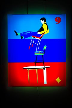 Contemporary Art Blue, Red Lighting Sculpture Capogiro by Marco Lodola