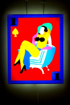 Arte contemporáneo  Escultura azul, roja, amarilla y luminosa MADAME de Marco Lodola