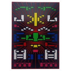 Zeitgenössisches, geometrisches, futuristisches Gemälde in schwarzer Farbe, Acryl Sprühfarbe auf Holz