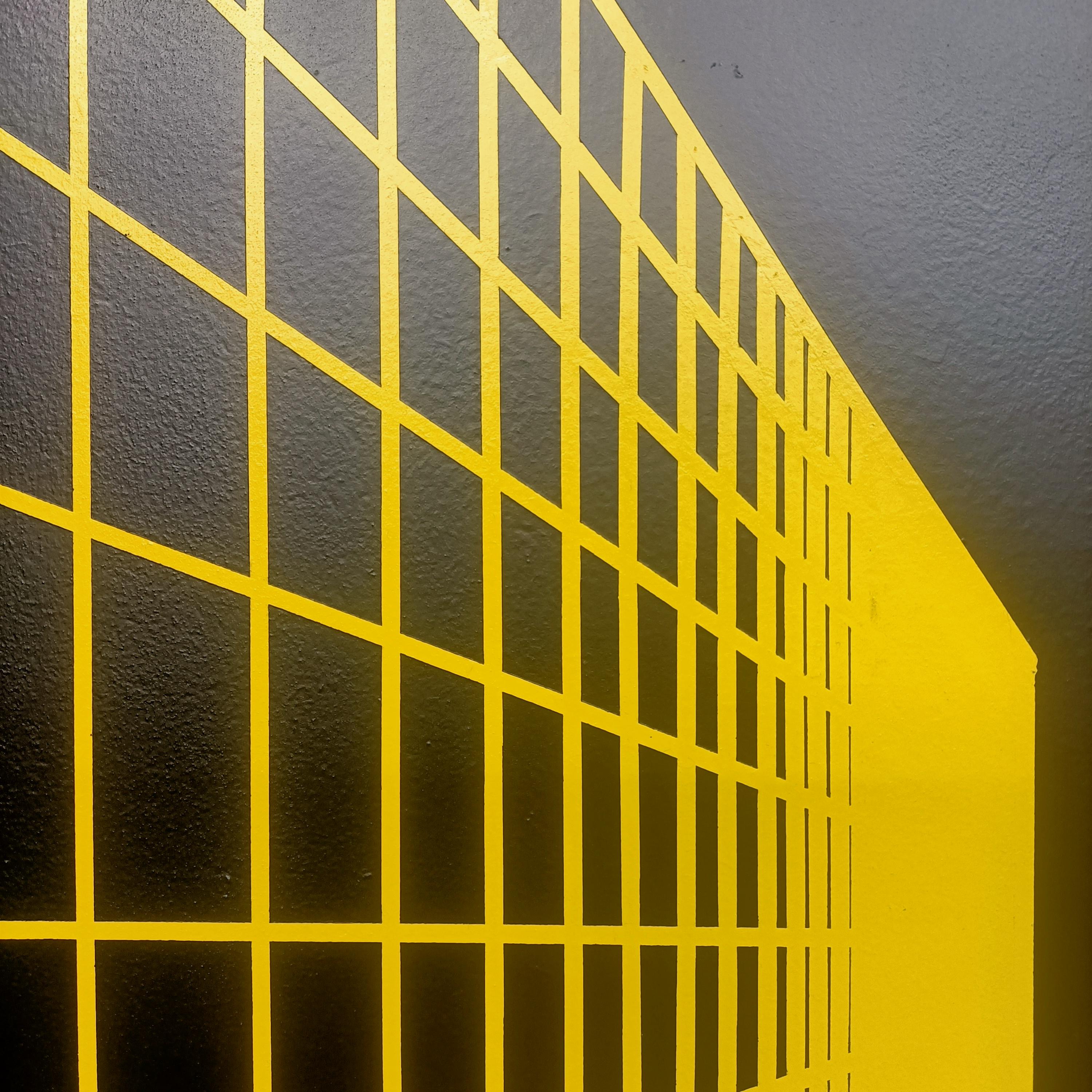 Spanish Painting Black Grey Contemporary Geometric Futuristic Acrylic Spray on Wood For Sale