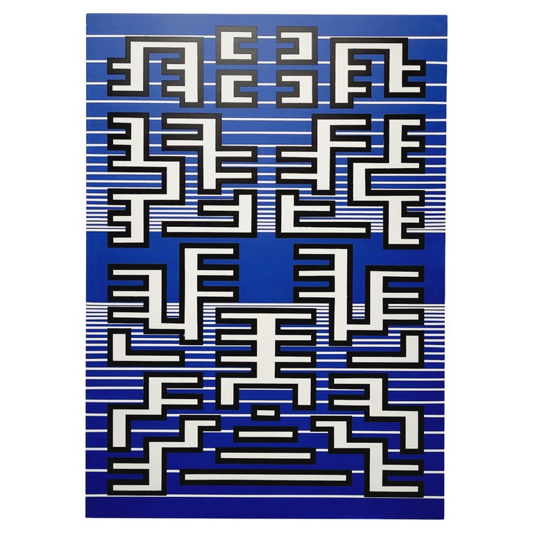 Painting Blue White Contemporary Geometric Futuristic Acrylic Spray on