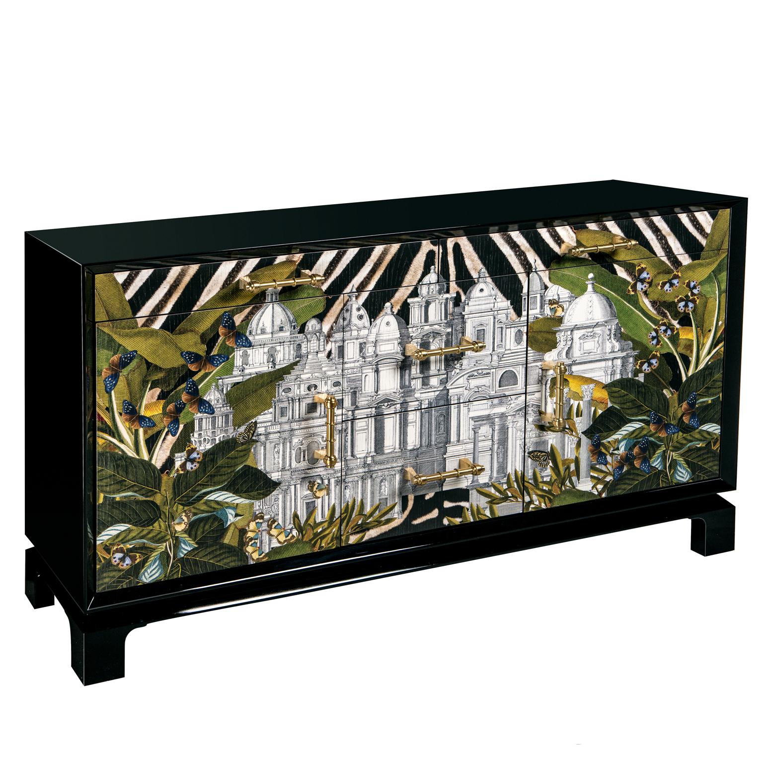 Modern Italian Contemporary Architecture and Jungle Decor Wooden Sideboard For Sale