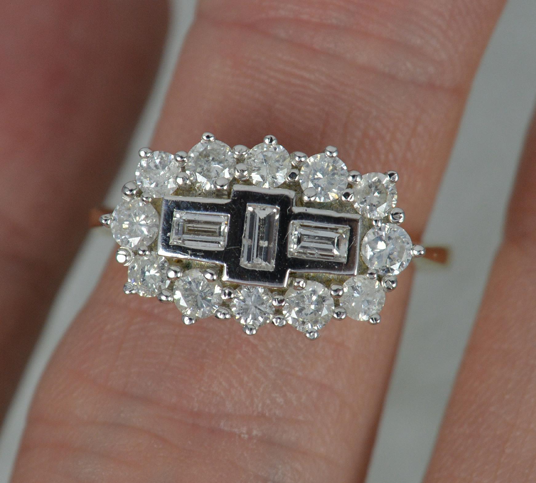 Contemporary Art Deco Style 1.00 Carat Diamond and 18 Carat Gold Cluster Ring 3