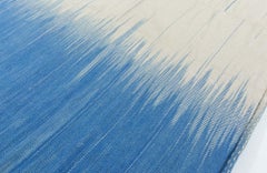 Contemporary Art Deco Beige And Blue Flatweave Carpet "Cascade"