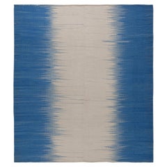 Contemporary Art Deco Beige And Blue Flatweave Carpet "Cascade"