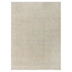Contemporary Art Deco Beige Silk Rug "Flower Garden" Designed By Suzanne Lovell