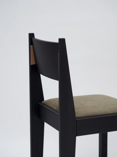 Contemporary Art Deco Chair, Black Ash Wood, Leather Upholstery & Brass Details
