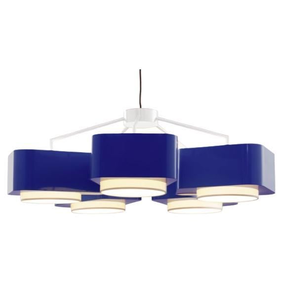 Contemporary Art Deco Cobalt Blue & White Carousel 5 Arms Pendant by UTU Lamps For Sale