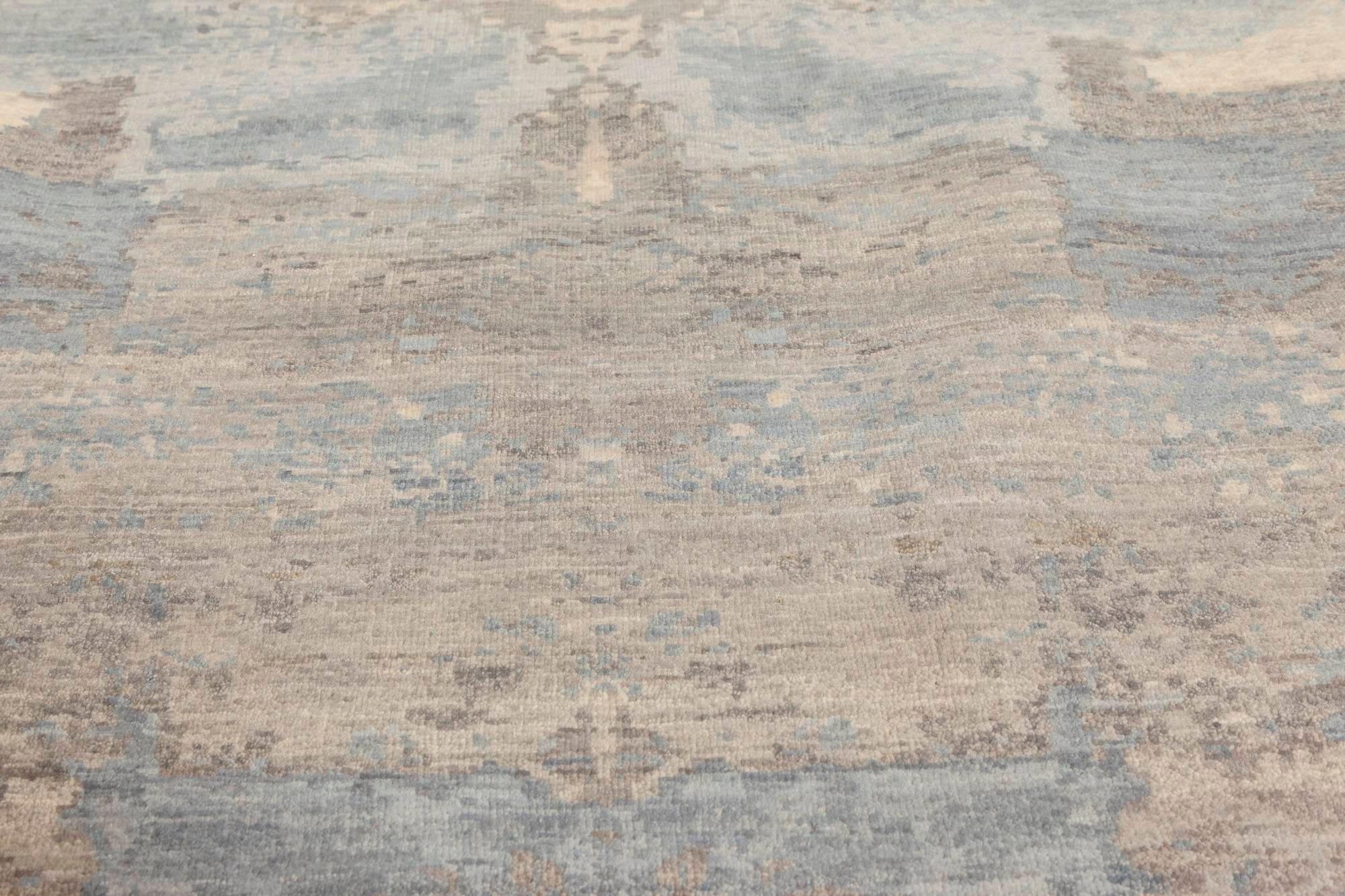 Zeitgenössischer blauer, grauer Wollteppich im Art-déco-Design von Doris Leslie Blau (Handgeknüpft) im Angebot