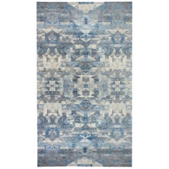 Tapis en laine bleu et gris à motif Art Déco contemporain de Doris Leslie Blau