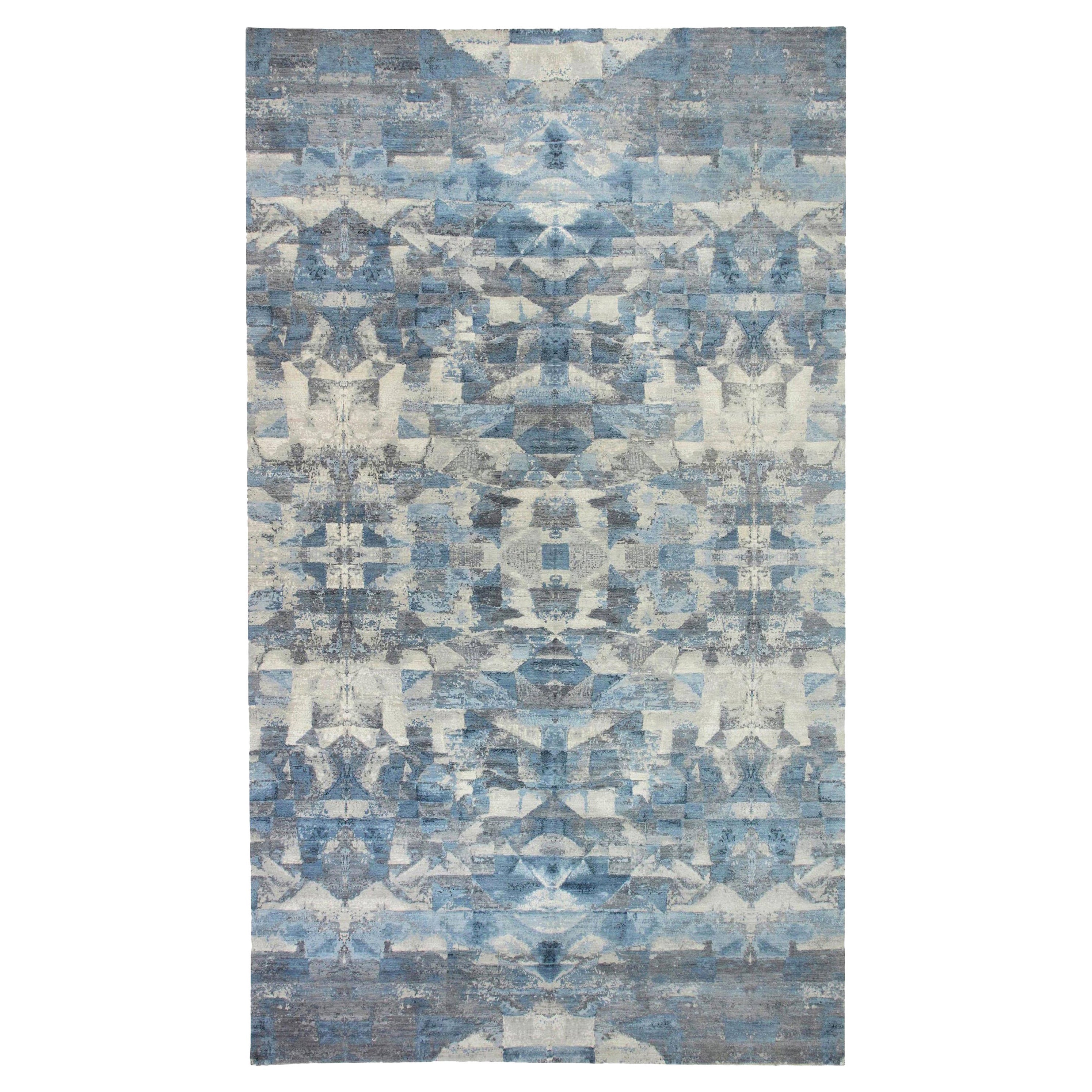 Contemporary Art Deco Design Blue, Grey Wool Rug by Doris Leslie Blau
