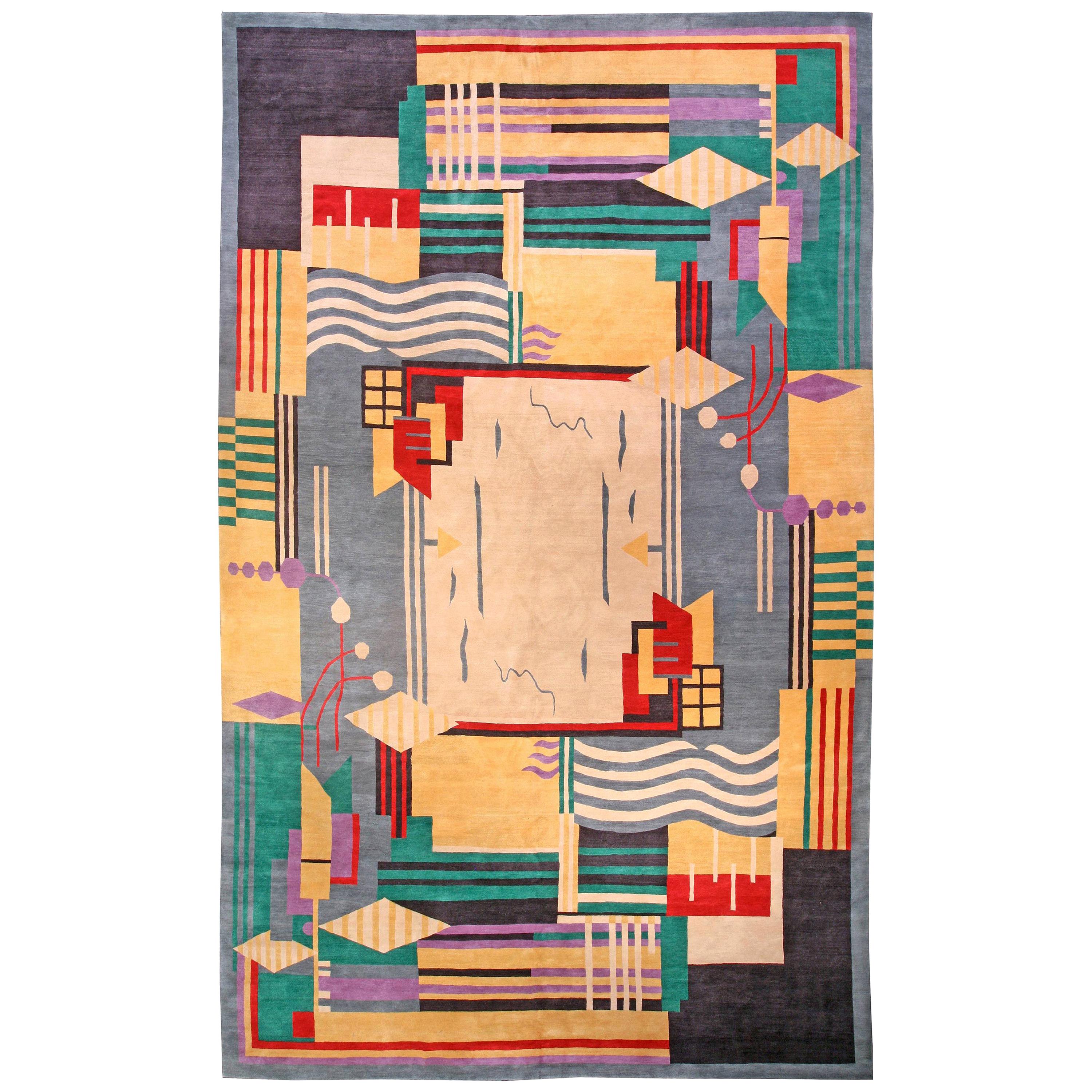 Contemporary Art Deco Design Handmade Wool Rug by Doris Leslie Blau For Sale