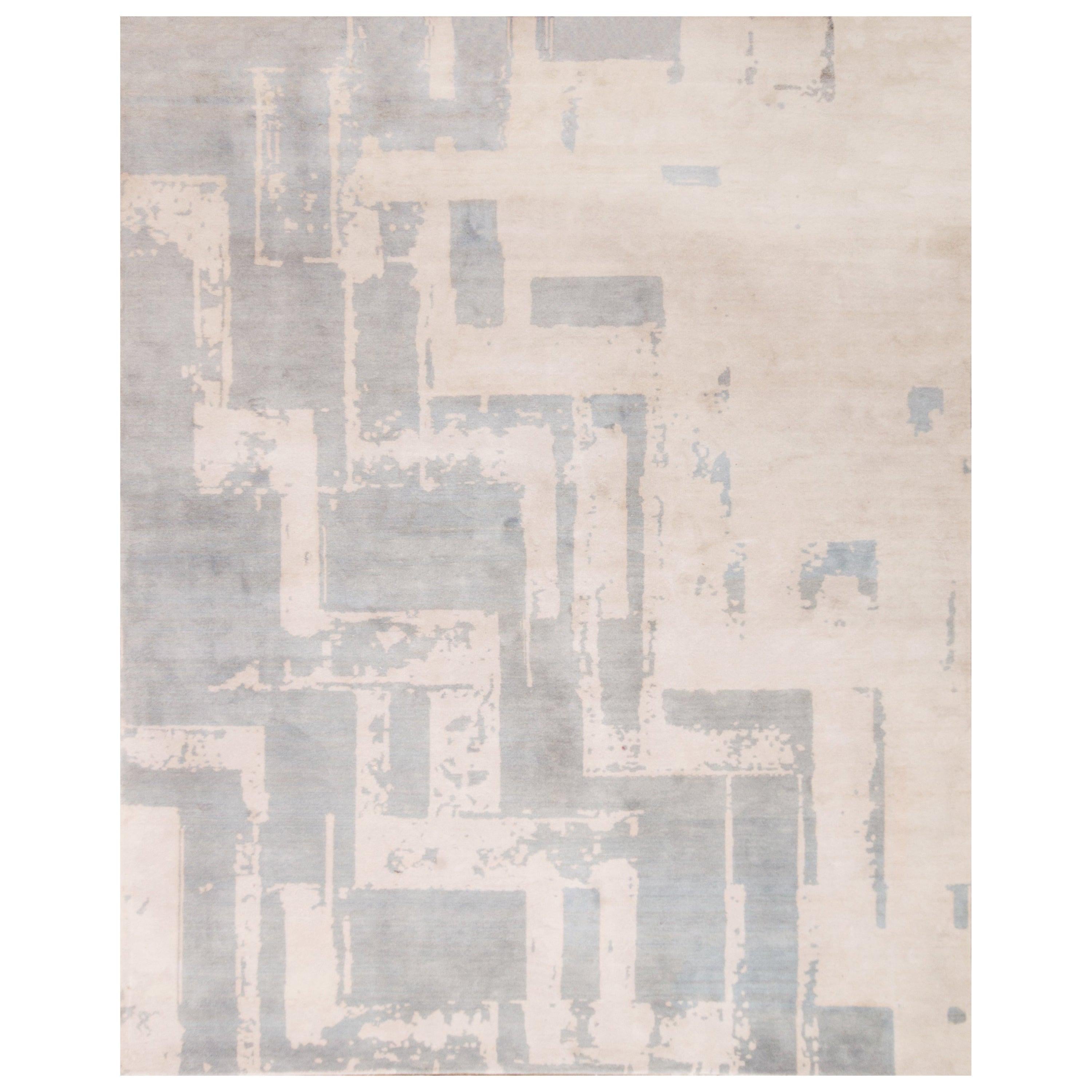 Rug & Kilim's Contemporary Art Deco Geometric Light Blue and White Wool Rug For Sale