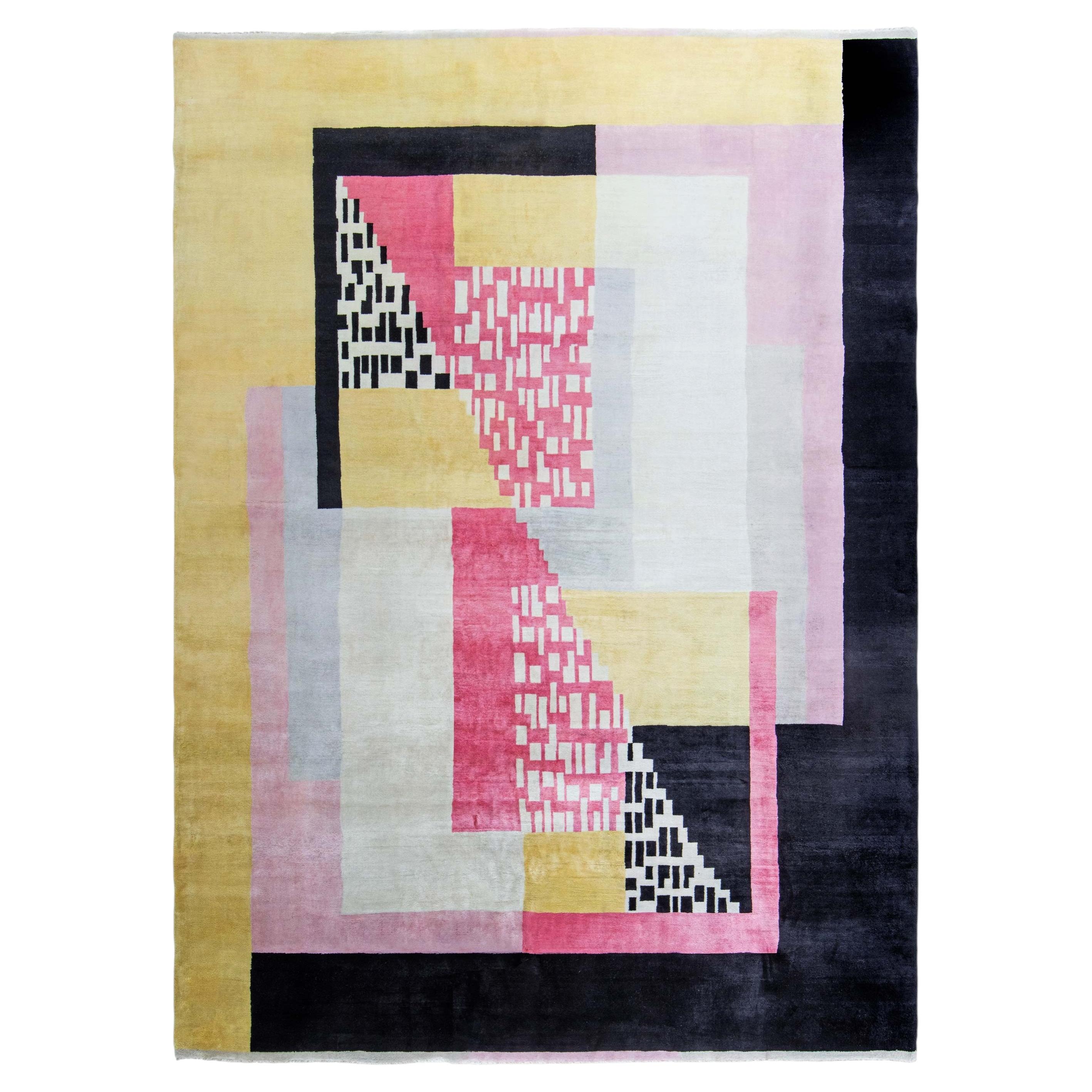 Contemporary Art Deco Geometric Light Gray Carpet "Moire" by Doris Leslie Blau