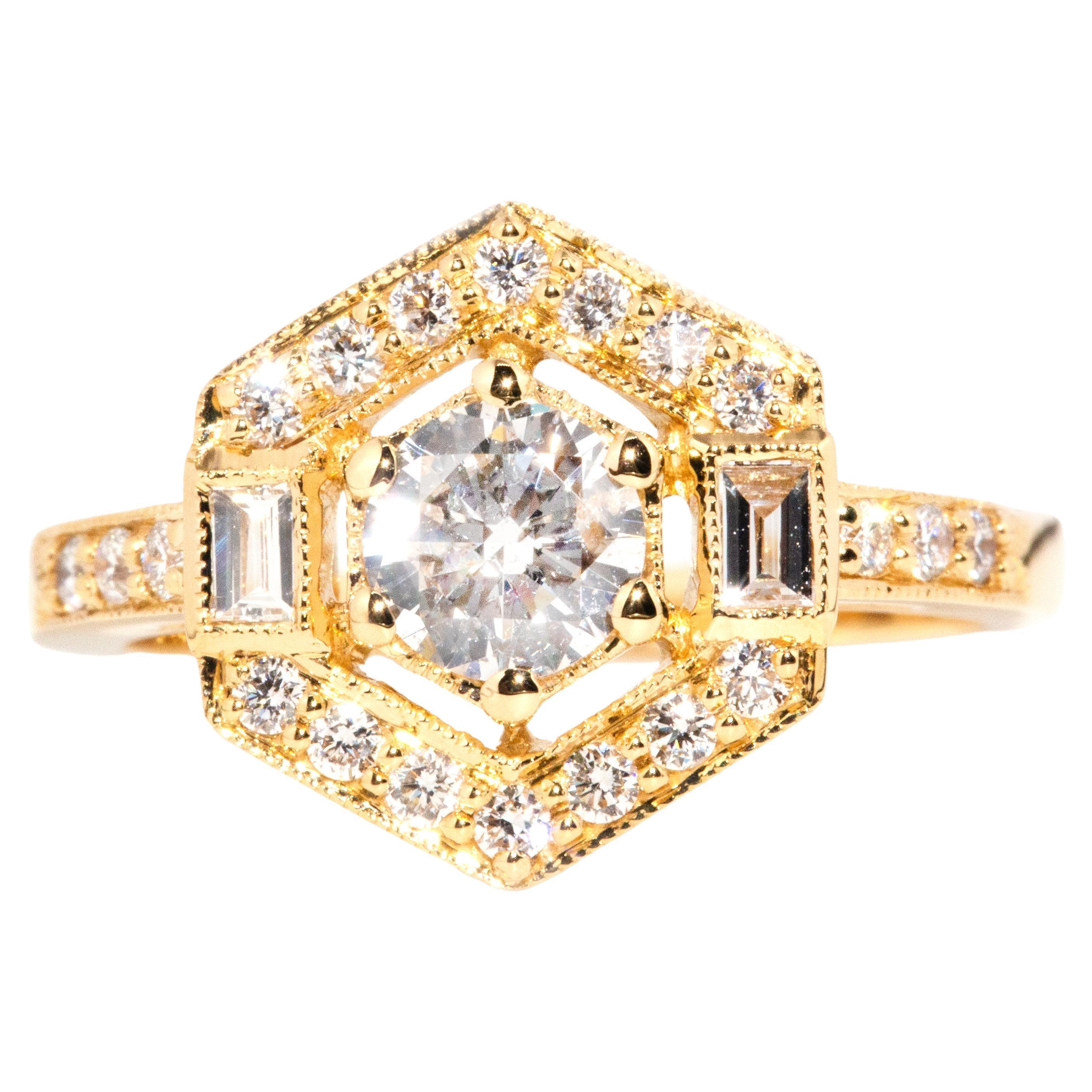 Art Deco Inspired 18 Carat Gold Emerald Cut Emerald and Diamond Cluster