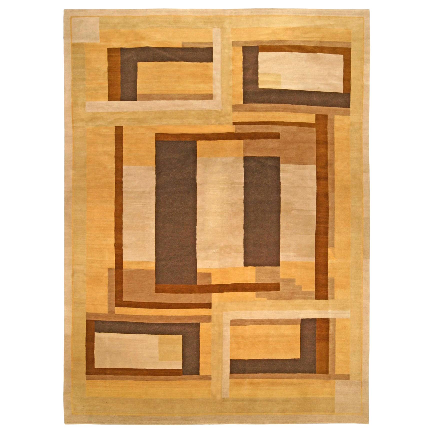 Contemporary Art Deco Inspired Brown, Beige and Yellow Rug by Doris Leslie Blau