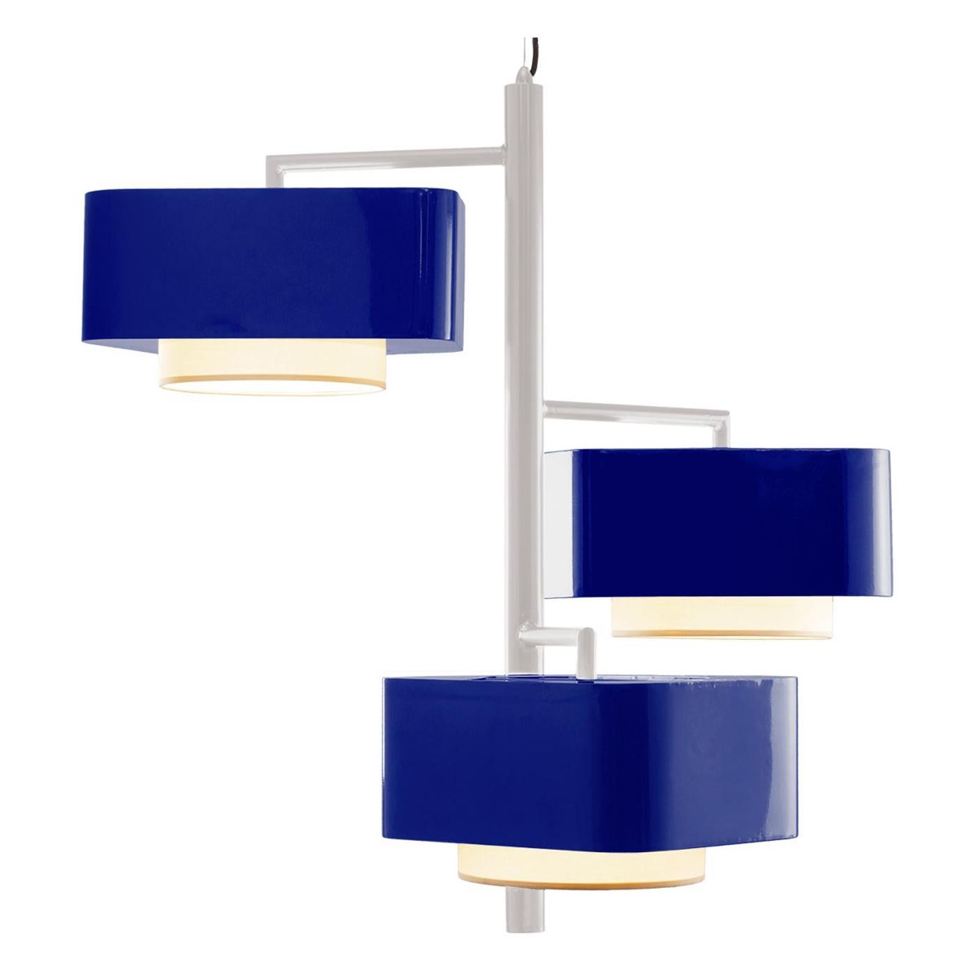 Lampe à suspension contemporaine d'inspiration Art Déco Carousel I en ivoire et cobalt