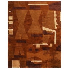 Tappeto in lana e seta marrone e beige di ispirazione Art Deco contemporanea