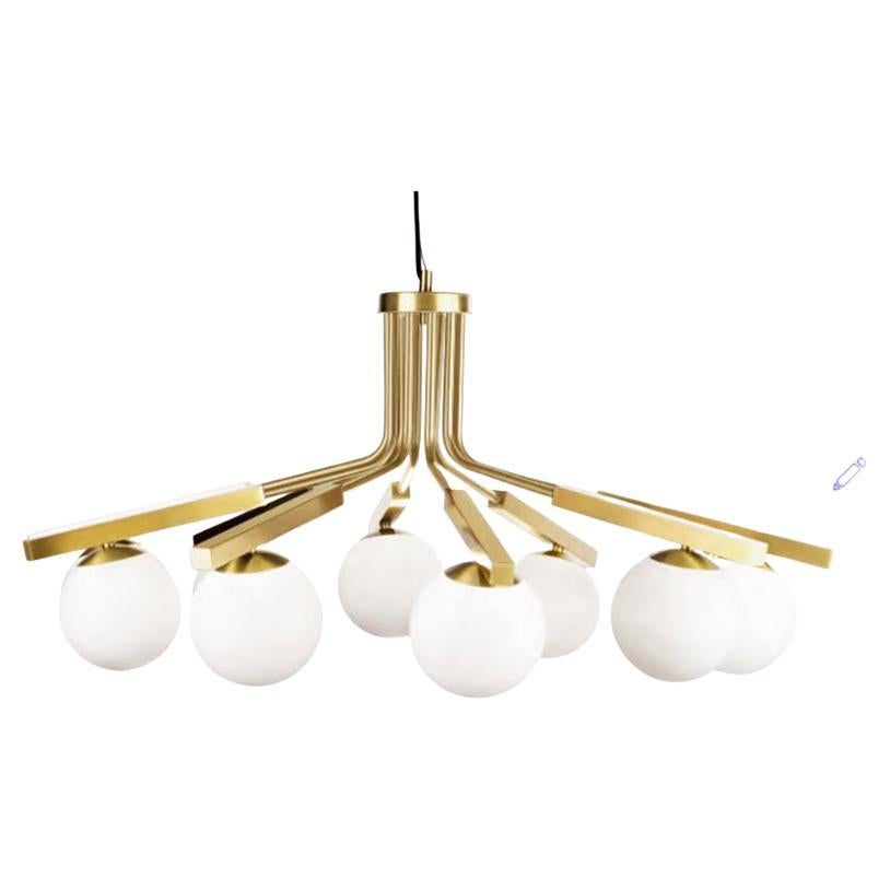 Contemporary Art Deco Inspired Globe Pendant Lamp, Polished Brass Frosted Glass