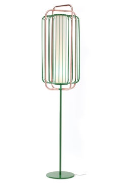 Contemporary Art Deco Inspired Jules Floor Lamp in Cobalt Blue, Linen, Copper