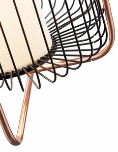 Contemporary Art Deco inspired Jules I Pendant Lamp in Copper, Blue and Linen