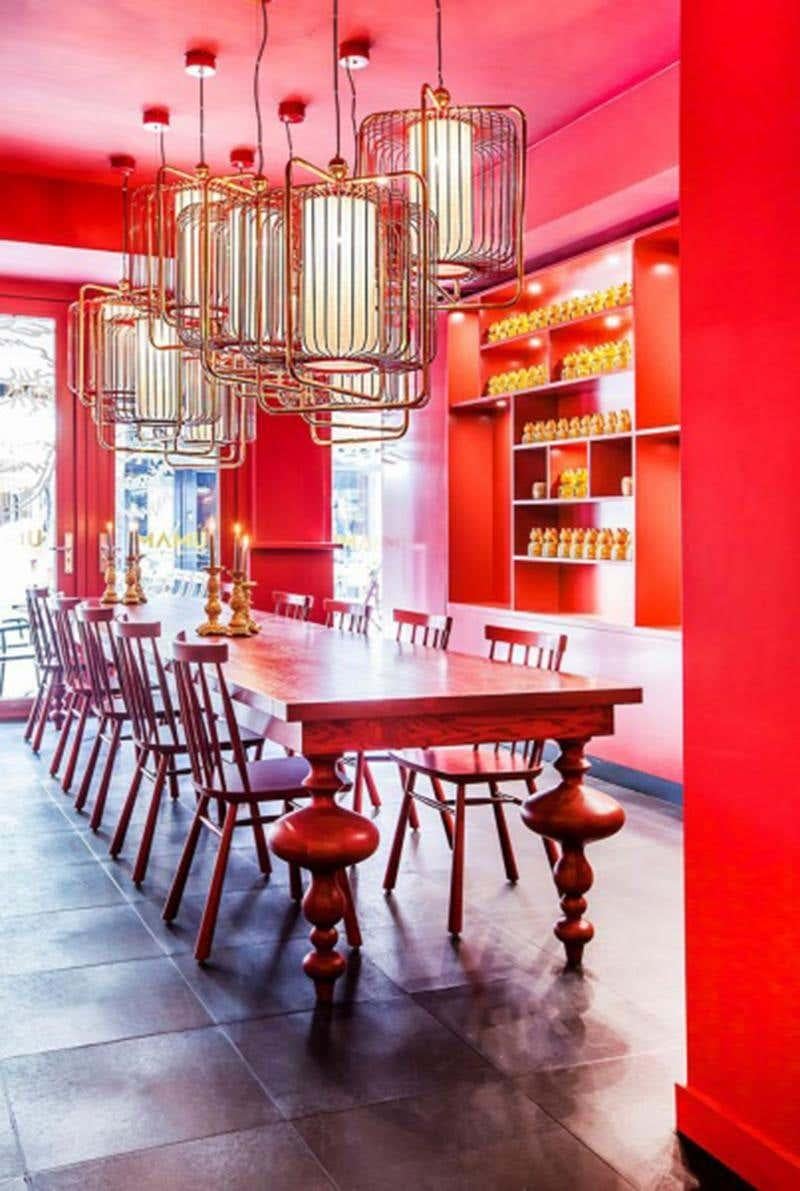 Lampada a sospensione Jules I di ispirazione Art Deco contemporanea in rame, blu e lino In condizioni Nuovo in vendita a Lisbon, PT