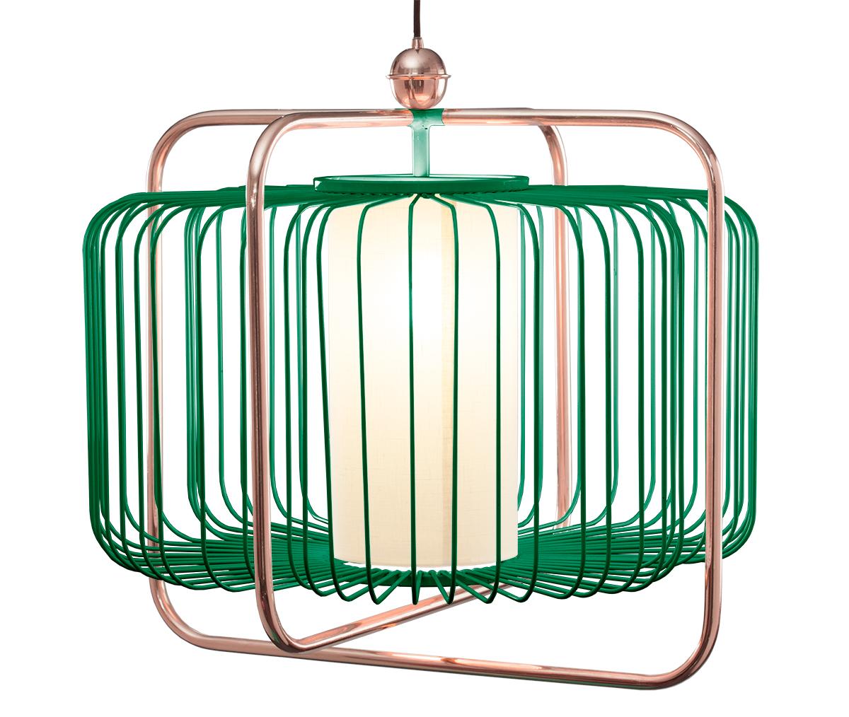 Contemporary Art Deco Inspired Jules I Pendant Lamp in Copper, Taupe and Linen For Sale 5