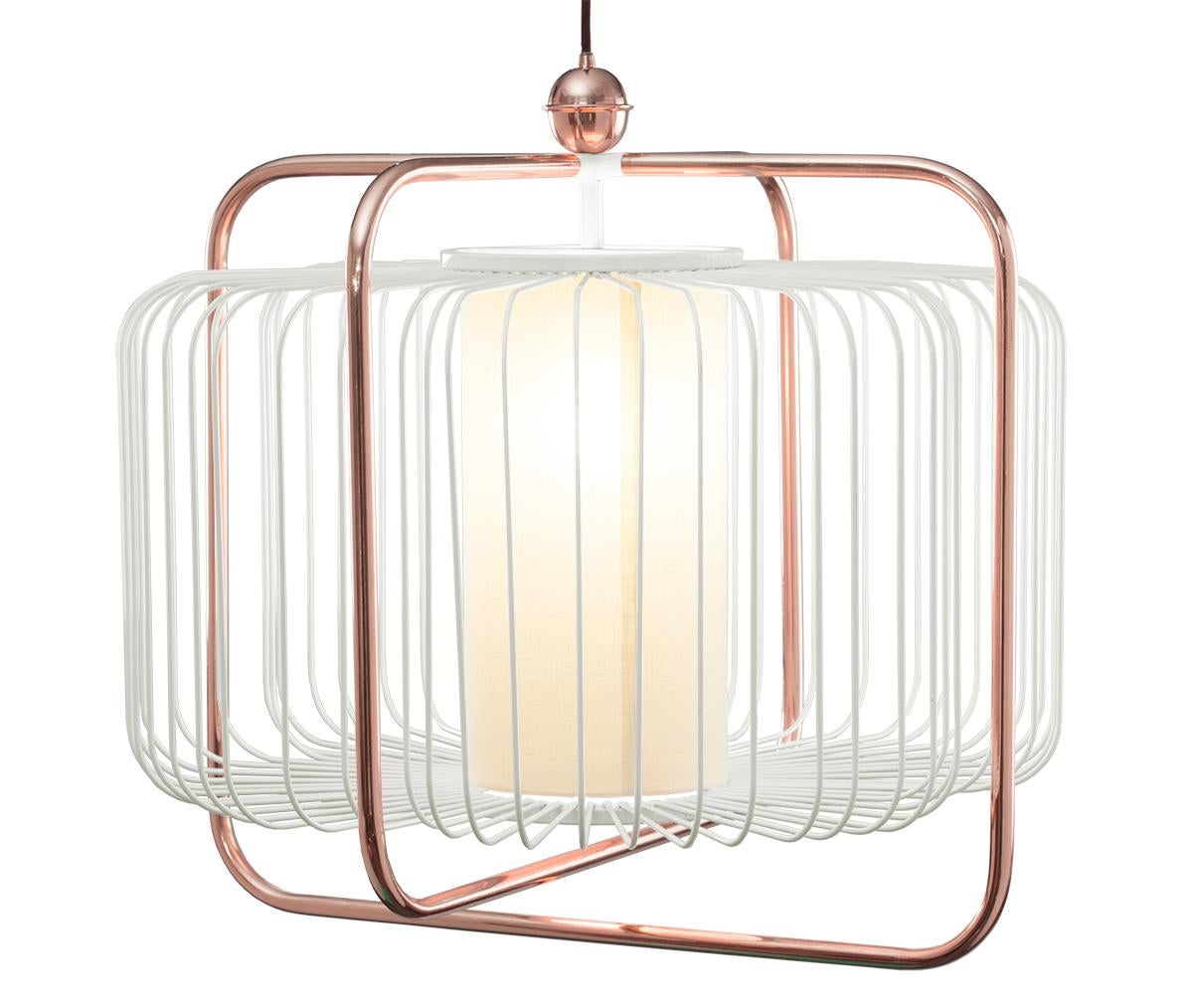 Contemporary Art Deco Inspired Jules I Pendant Lamp in Copper, Taupe and Linen For Sale 6