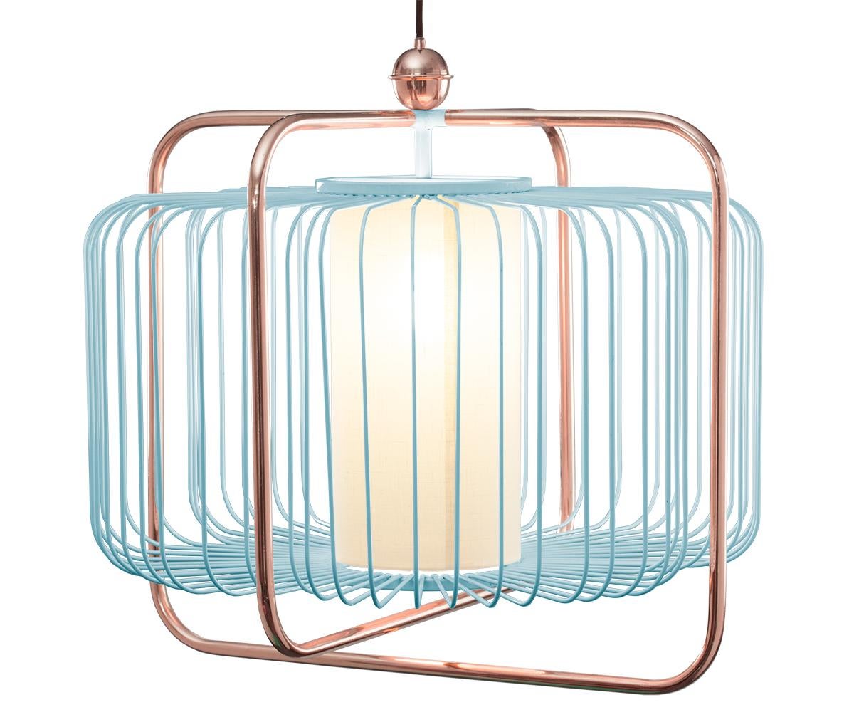 Contemporary Art Deco Inspired Jules I Pendant Lamp in Copper, Taupe and Linen For Sale 7