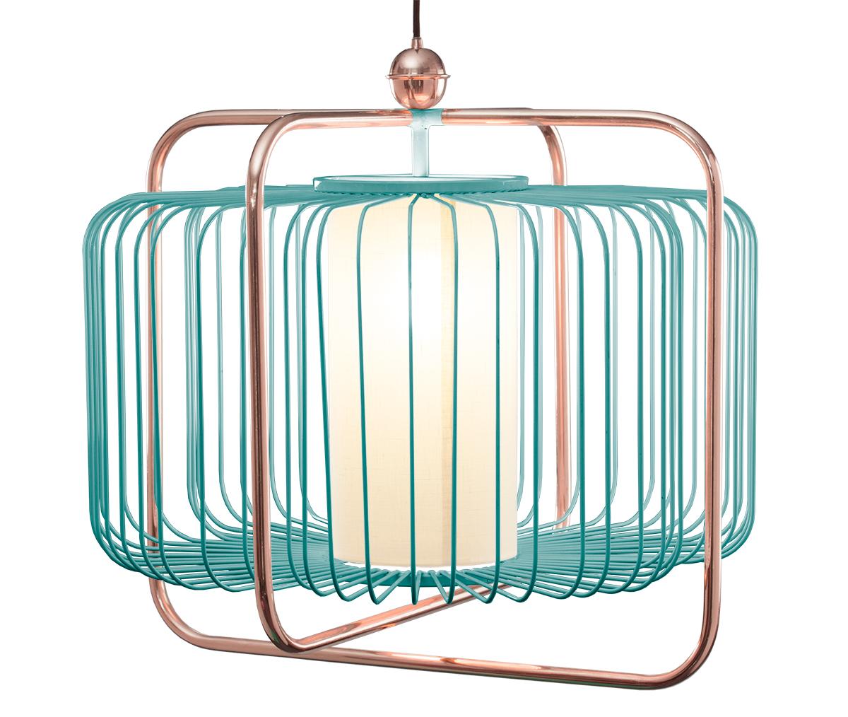 Contemporary Art Deco Inspired Jules I Pendant Lamp in Copper, Taupe and Linen For Sale 9