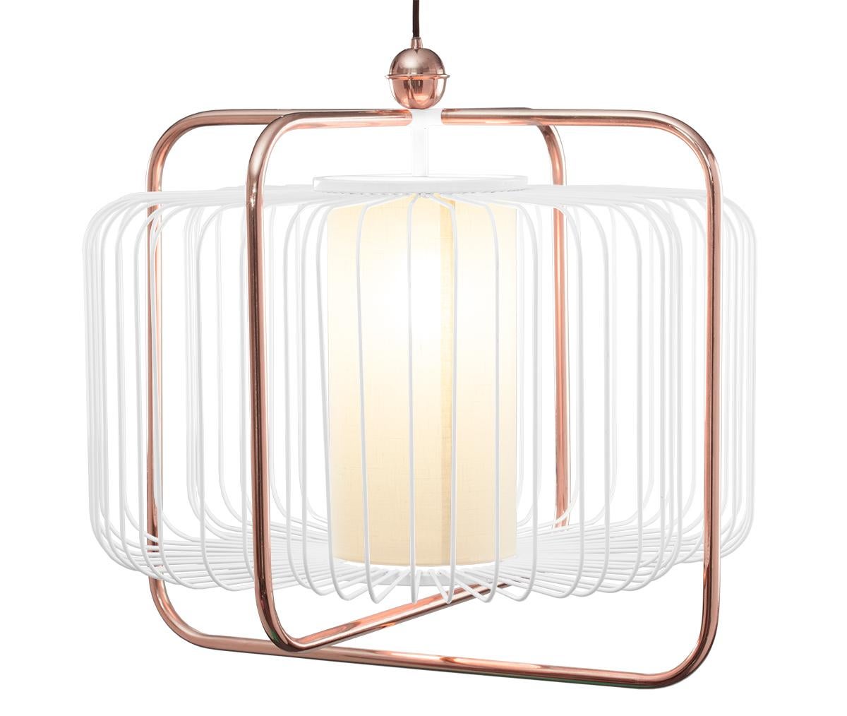 Contemporary Art Deco Inspired Jules I Pendant Lamp in Copper, Taupe and Linen For Sale 10