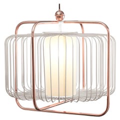 Contemporary Art Deco Inspired Jules I Pendant Lamp in Copper, Taupe and Linen