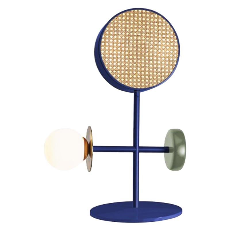 Contemporary Art Deco Inspired Monaco Table I Lamp in Cobalt, Brass and Green For Sale