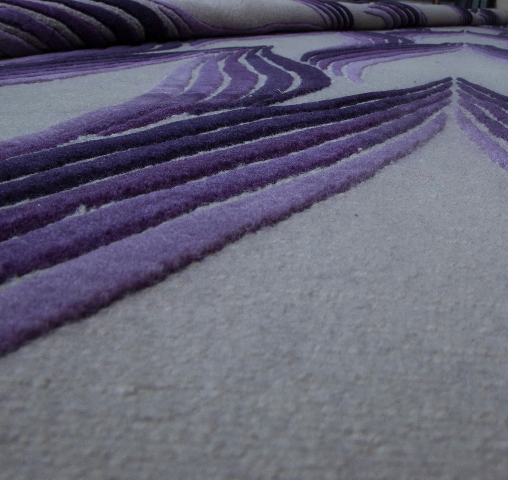 Contemporary Art Deco Inspired Tibetan Rug in Gray, Violet, and Black In New Condition In New York, NY