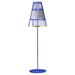 Contemporary Art Deco Inspired Up Floor Lamp Blue Powder Coated, Polished Brass