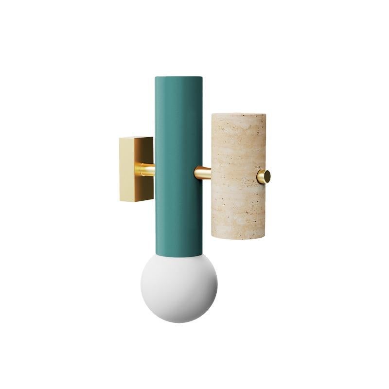 Lámpara de Pared Contemporánea de inspiración Art Decó Pyppe Taupe, Travertino, Latón Pulido Portugués en venta