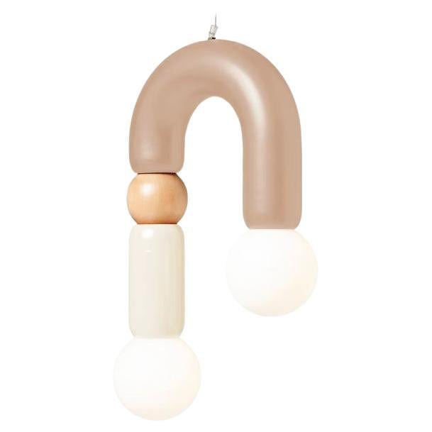 Lampe à suspension Art Déco contemporaine Play II en ivoire et chêne naturel, par UTU