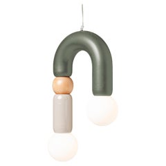 Contemporary Art Deco Pendant Lamp Play II in Sage, Taupe and Natural Oak by UTU