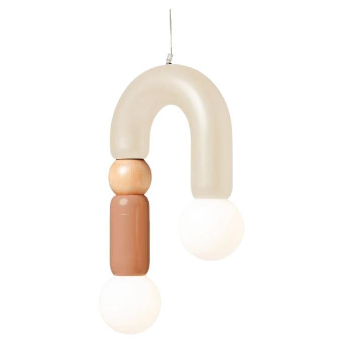 Contemporary Art Deco Pendant Lamp Play II in Salmon, Ivory & Natural Oak by UTU For Sale