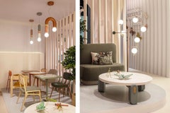 Contemporary Art Deco Pendant Lamp Play III in Ivory, Lilac, Natural Oak by UTU