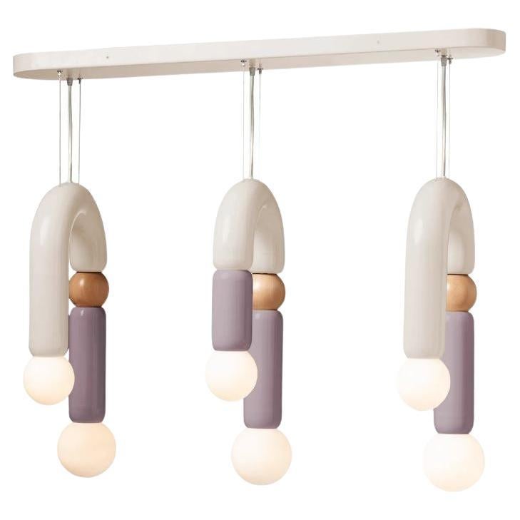 Lampe à suspension Art Déco contemporaine Play III en ivoire, lilas et chêne naturel par UTU
