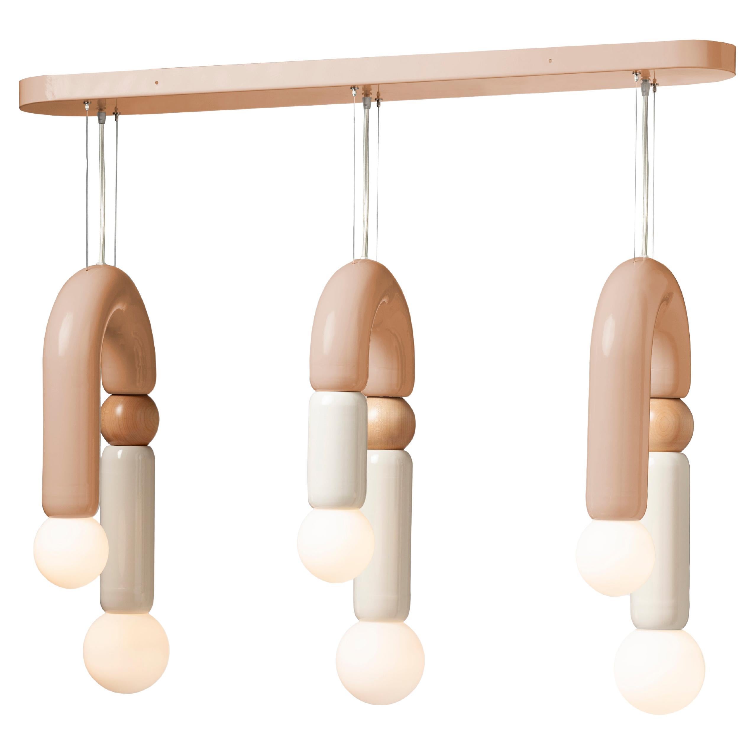 Contemporary Art Deco Pendant Lamp Play III Salmon, Ivory & Natural Oak by UTU