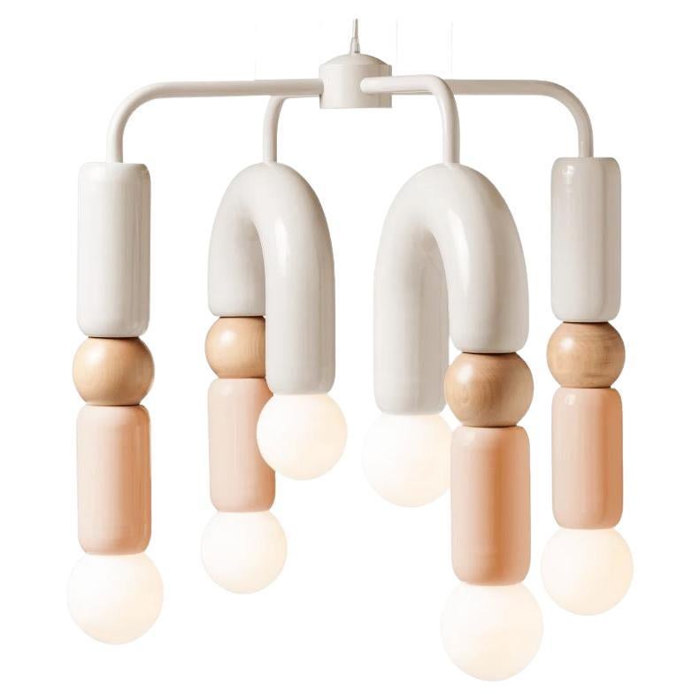 Lampe à suspension Art Déco contemporaine Play IV en ivoire, couleur chair et chêne naturel par UTU